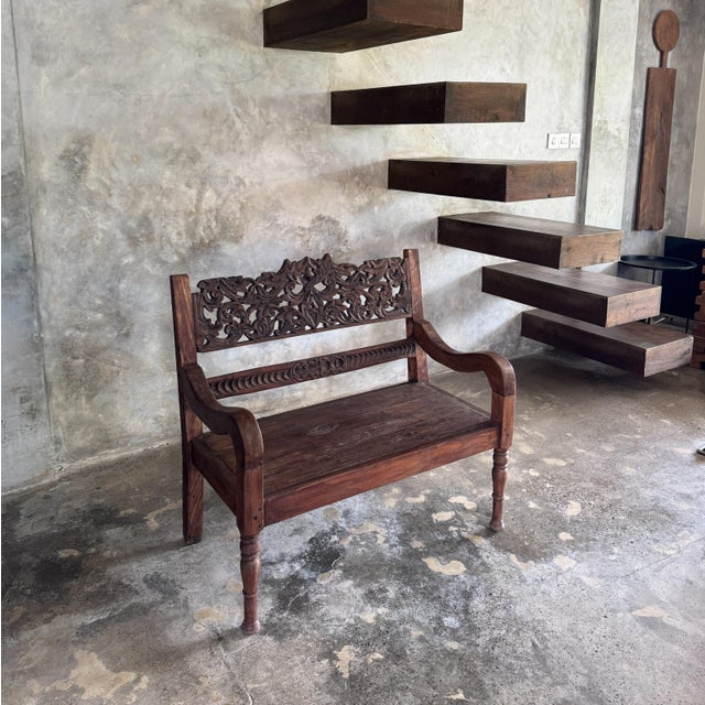 Wood Small Antique Indonesian Teak Bench, 1930s For Sale - Image 7 of 11