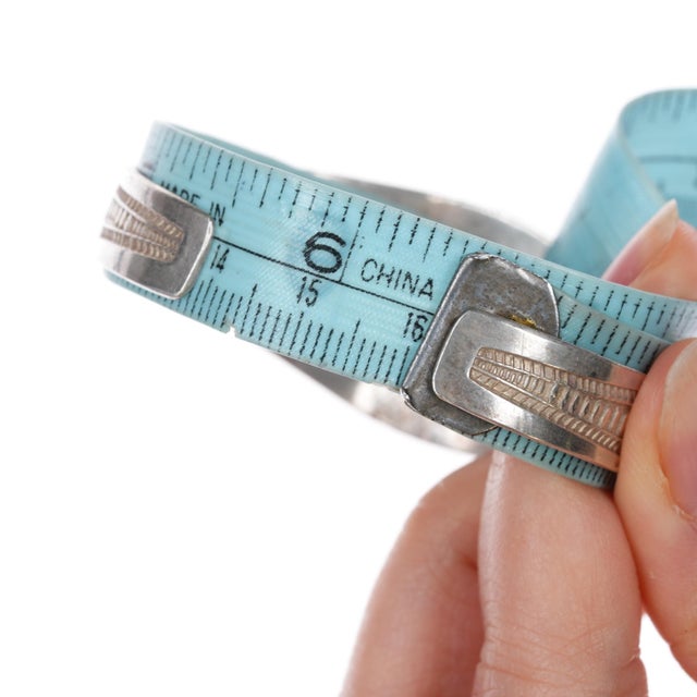 6.25" 1940's Navajo silver cuff bracelet with green turquoise For Sale - Image 9 of 10