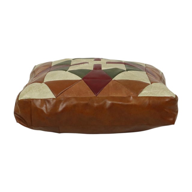 Vintage Patchwork Cushion with Diamond Pattern in Faux Leather, 1960s For Sale - Image 3 of 15