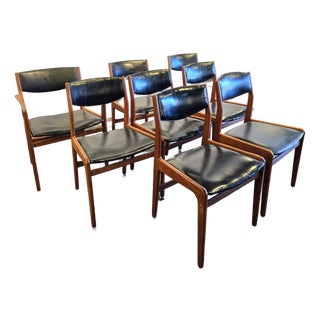 8 Teak & Black Danish Dining Chairs MCM Vintage For Sale