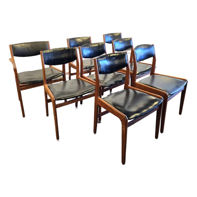 8 Teak & Black Danish Dining Chairs MCM Vintage For Sale