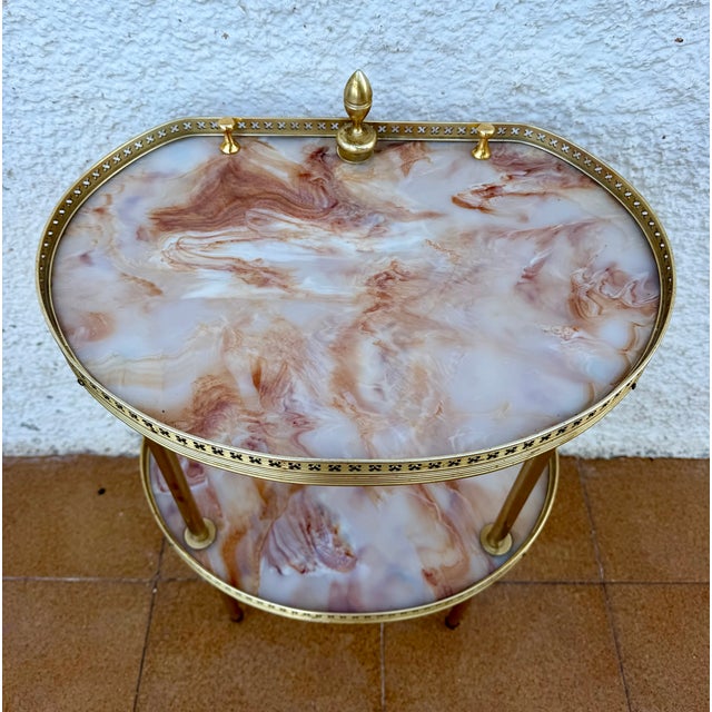 Hollywood Regency Mid-Century Brass and Fiberglass Two Tier Side Table, 1960 For Sale - Image 3 of 11