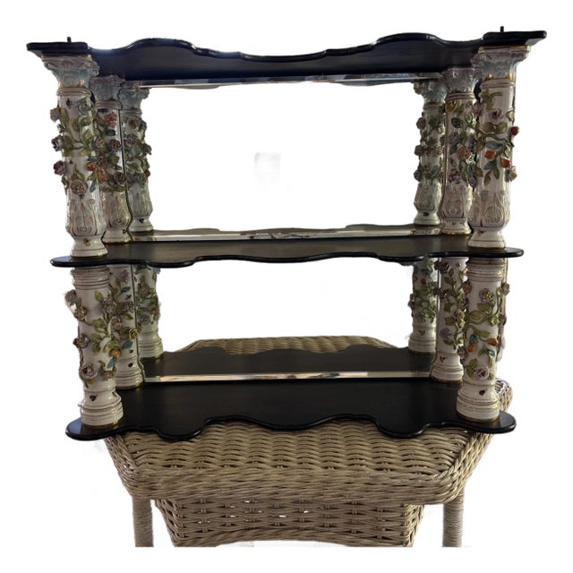 Stunning Rare Antique Ebony Wall Shelf With Meissen Porcelain Pillars For Sale