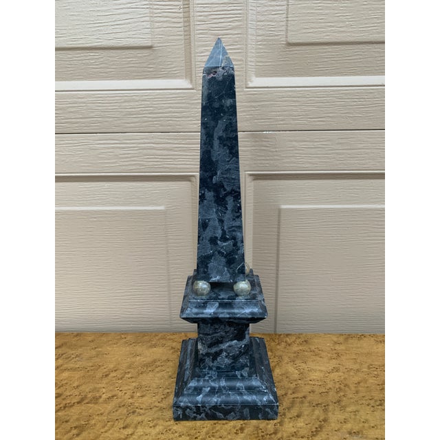 Blue Neoclassical Grand Tour Solid Marble Blue Obelisk With Dramatic Veining For Sale - Image 8 of 10