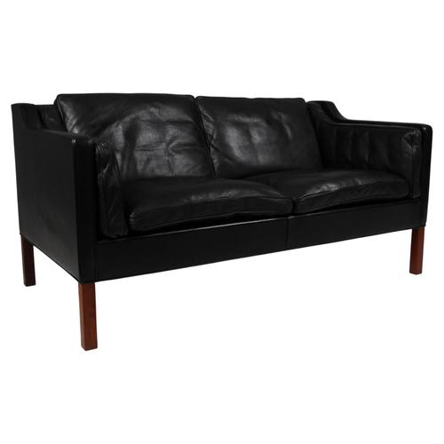 Black Model 2212 Black Leather and Teak Two-Seater Sofa by Børge Mogensen for Fredericia For Sale - Image 8 of 8