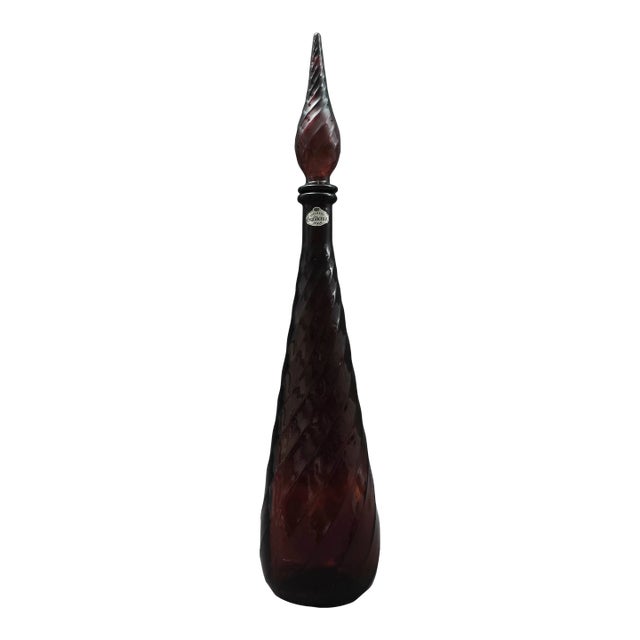 Mid 20th Century Guildcraft Italy Amethyst Empoli Glass Decanter Genie Bottle For Sale
