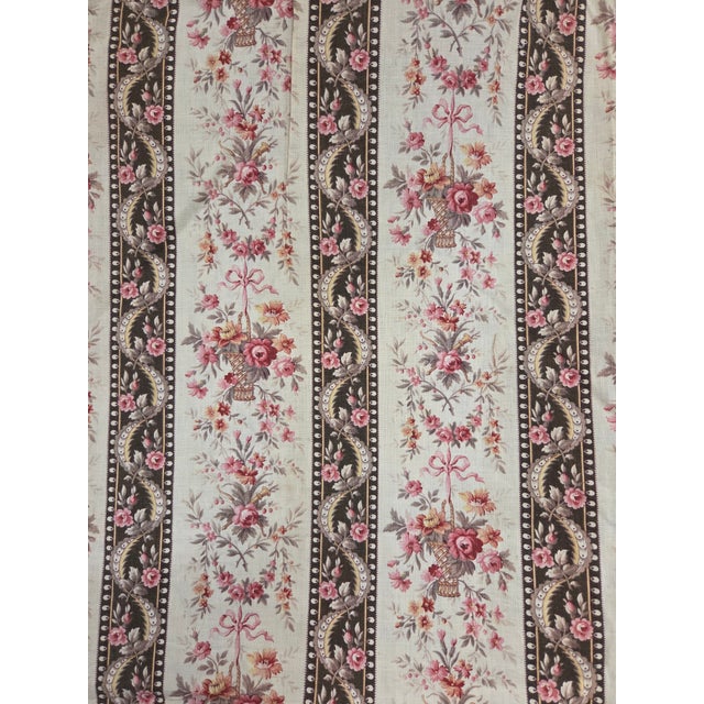 Textile Antique 1920s French Cotton Curtain Panel, Pink and Brown Stripe With Florals For Sale - Image 7 of 15