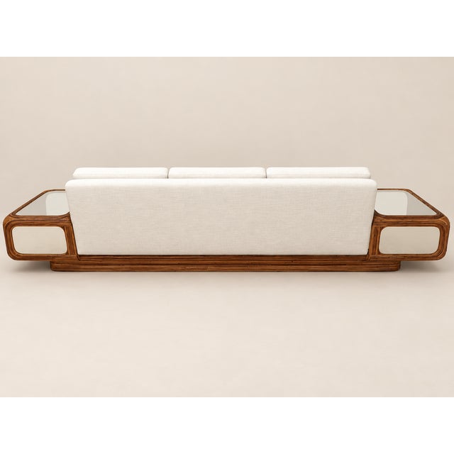 Gabriella Crespi 1970s Large Designer Sofa With Floating Side Tables, Split Pencil Reed For Sale - Image 4 of 13