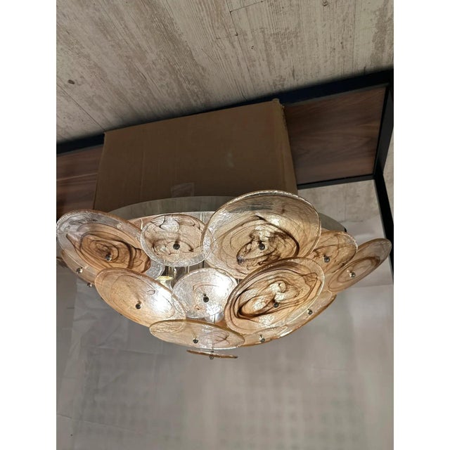 Venied-Brown Disks Murano Glass Flush Mount by Simoeng For Sale - Image 9 of 12