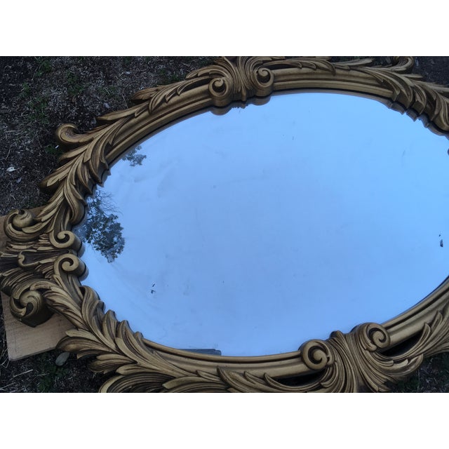 Vintage Gold Resin Framed 40” Large Oval Wall Mirror French Rococo Hollywood Regency Style For Sale - Image 4 of 10