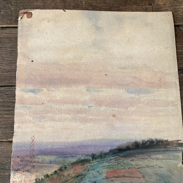 Listed British Artist Bernard Harper Wiles 1883-1966 - Double Sided Landscape Watercolor Painting: The Hills of England For Sale - Image 4 of 8