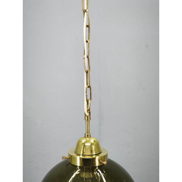 Brown Czech Smoked Glass Globe and Brass Pendant Light, 1970s For Sale - Image 8 of 11