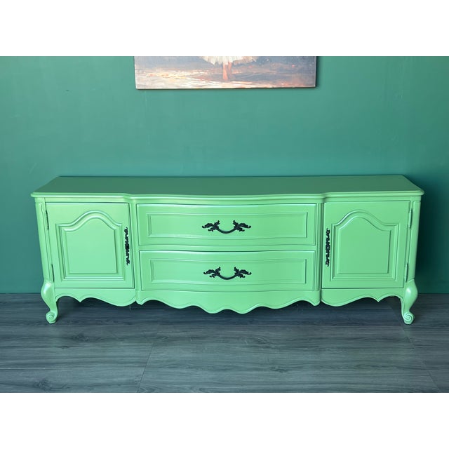 Late 20th French Style Green Lacquered Console Cabinet For Sale - Image 15 of 15