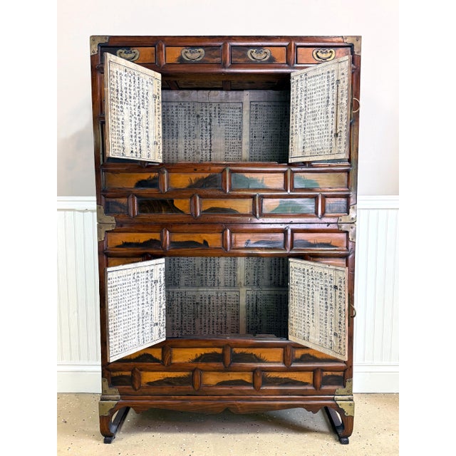 Antique Korean Two-Level Storage Chest Ich’ung Nong with Persimmon Panels For Sale - Image 17 of 18