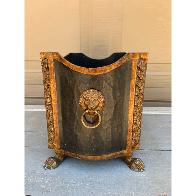 Late 20th Century John Richard Neoclassical Black and Gold Lion-Head Cachepot For Sale - Image 5 of 8