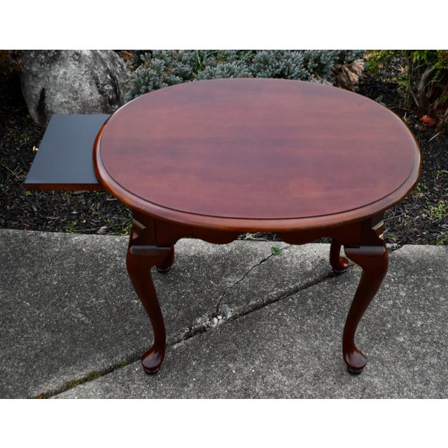 Brown Thomasville Cherry Wood Table Vintage Queen Anne Oval Side End Pull Out Shelf For Sale - Image 8 of 12