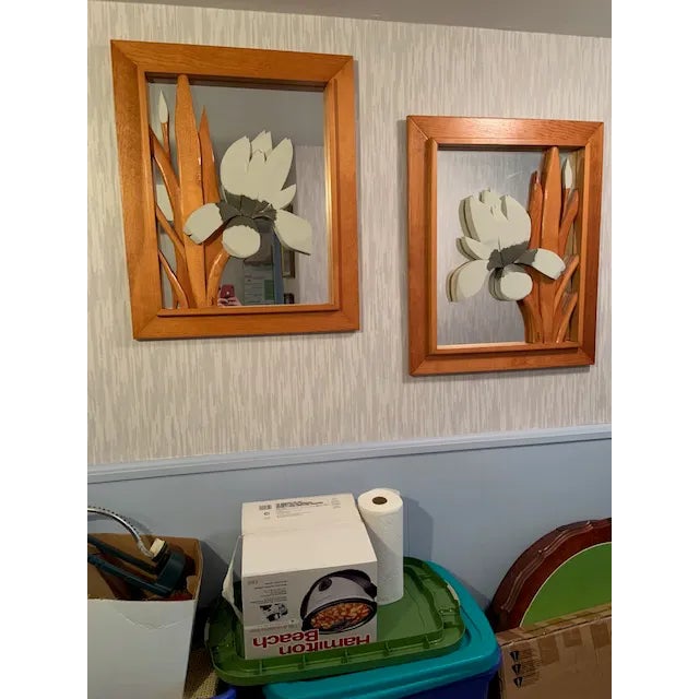 1980s 1980s Wood and Mirror Iris Wall Art - Set of 2 For Sale - Image 5 of 5