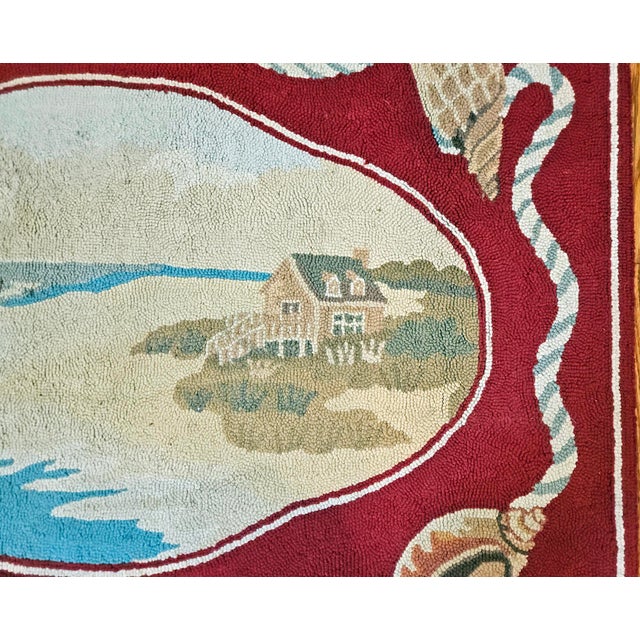 Textile Claire Murray Design Hand-Hooked Wool Rug, Coastal Scene With Sailboats and Seashells For Sale - Image 7 of 15