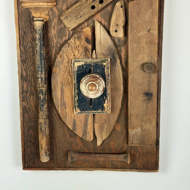 Vintage Folk Art Wall Sculptural Art of Wood Objects Assembled Cubist Collage For Sale - Image 4 of 9