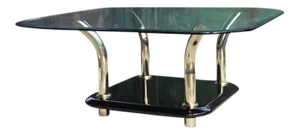 1980s Postmodern Glass Lucite & Brass Coffee Table Attributed to Karl Springer