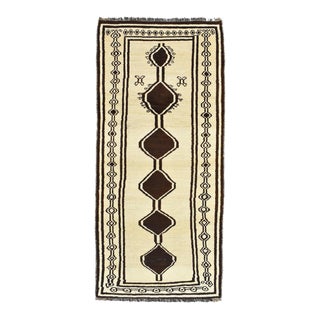 Vintage Tribal Runner 3’4” X 7’2” Ivory Wool Hand-Knotted Oriental Rug For Sale