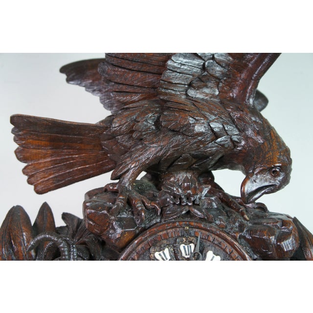 Antique German Black Forest Eagle Chamois Mantel Hunt Clock For Sale - Image 12 of 13