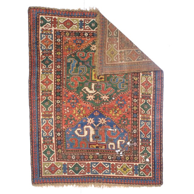 Antique Cloudband Kazak Rug 4’3" x 5’7”. SW Caucasus/Armenia. Boldly patterned, strongly colored, totally geometric, all...