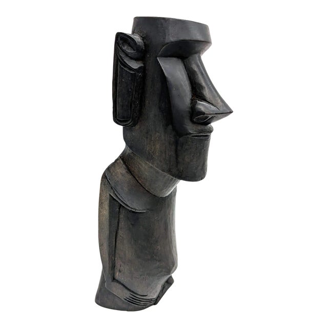 Mid 20th Century Easter Island Ebony Wood Carved Mo'ai Kavakava Rapa Nui Figure For Sale