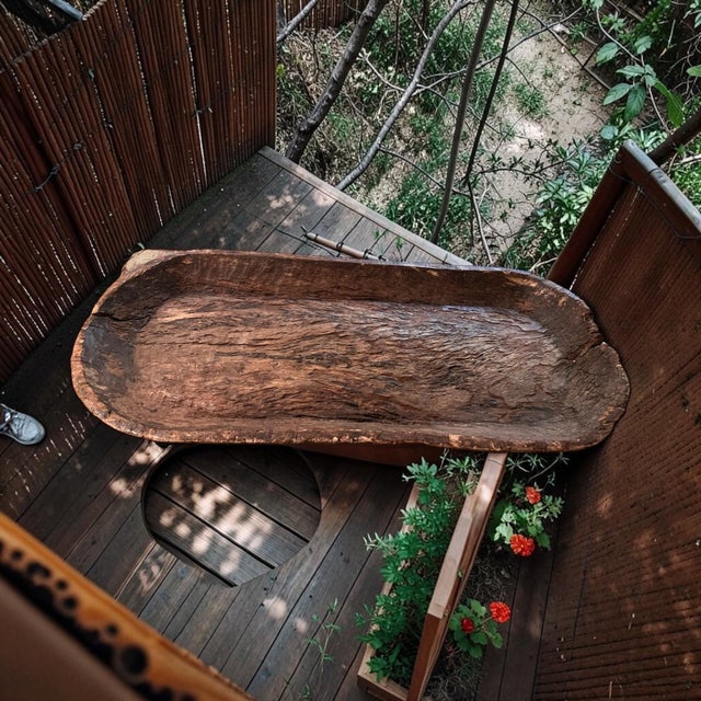 19th-Century Primitive Hand-Hewn Oversized Wooden Dough Bowl Trencher, 35” For Sale - Image 9 of 9