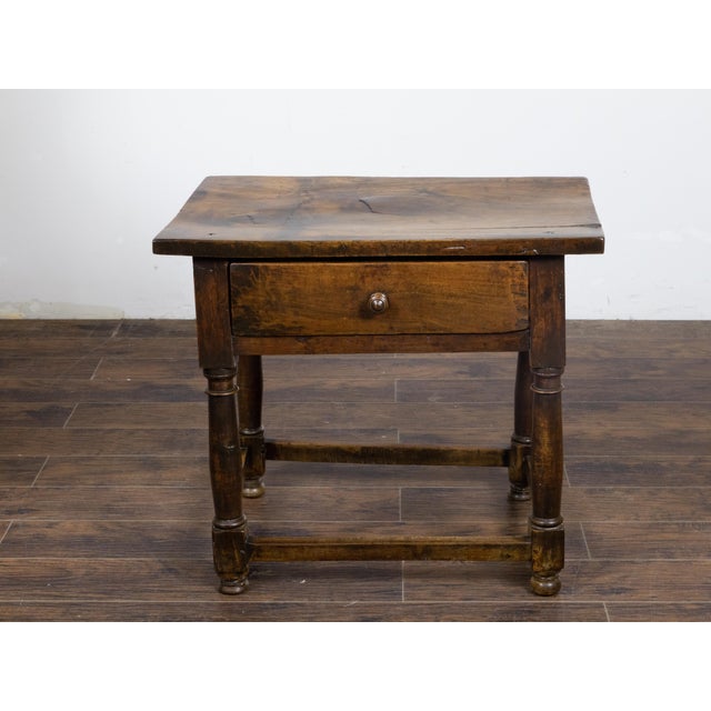 English 19th Century Walnut Table with Single Drawer and Column Shaped Legs For Sale In Atlanta - Image 6 of 12