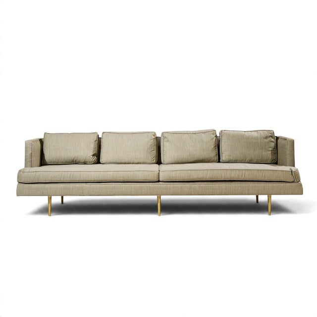 Edward Wormley for Dunbar Model 4907 Mid Century Brass Leg Sofa This sofa measures: 108.5 wide x 36 deep x 31 inches high,...