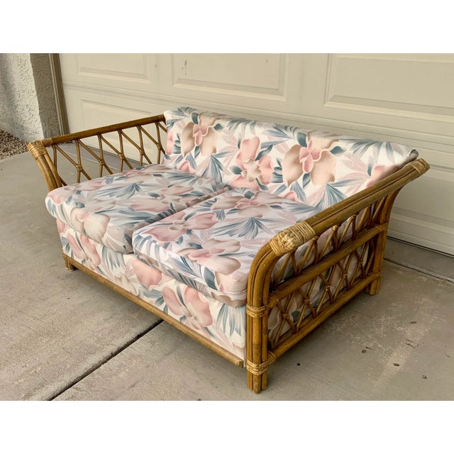 1970s Vintage Bamboo Rattan Sofa Loveseat For Sale - Image 4 of 8