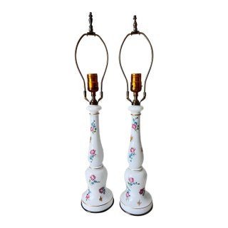1950s Warren Kessler Hand-Painted Opaline Lamps - Pair For Sale