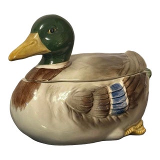 1981 Otagiri Hand-Painted Ceramic Mallard Duck Covered Tureen For Sale