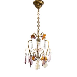 Small Vintage French Chandelier in Brass and Murano Glass, 1960s For Sale