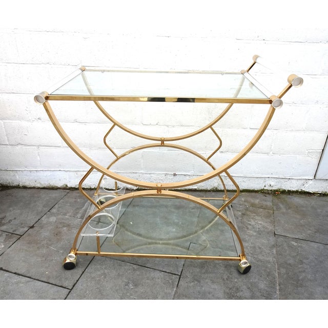 Large Gilded Brass, Glass and Acrylic Glass Bar Cart, 1970s For Sale - Image 12 of 12