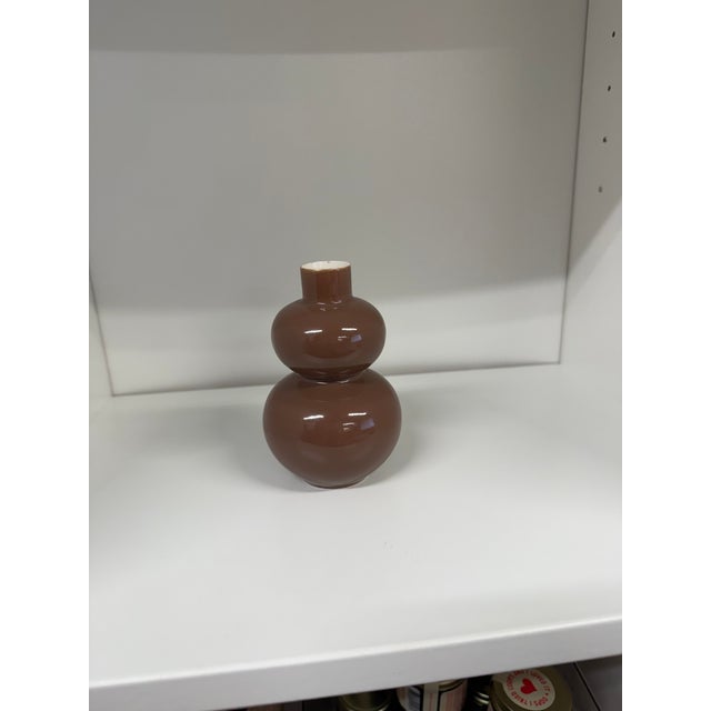 1990s Antique Chocolate Brown Double Gourd Ceramic Glossy Glazed Mini Vase For Sale - Image 5 of 6