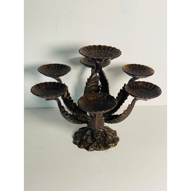 Traditional 1950s Bronze Centrepiece Artichoke Leaves With Shuman Reticulated Porcelain Plates - 8 pcs For Sale - Image 3 of 7