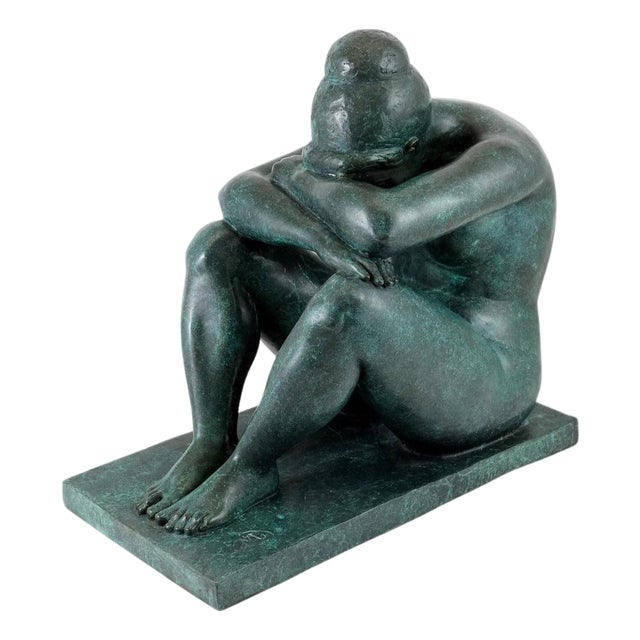 Art Deco Style Modern Sculpture, Green Patinated Bronze For Sale