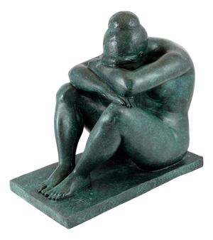 Art Deco Style Modern Sculpture, Green Patinated Bronze