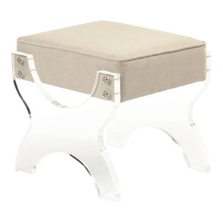 Melodie Natural Linen Stool with Acrylic X Legs For Sale
