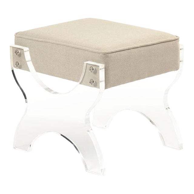 Melodie Natural Linen Stool with Acrylic X Legs For Sale