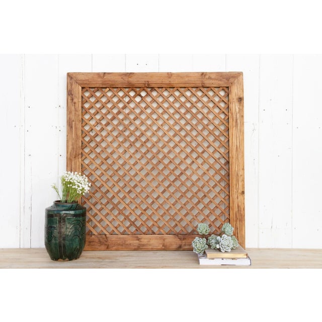 Brown Large Farmhouse Antique Lattice Window For Sale - Image 8 of 9