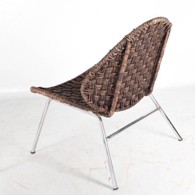 Set of Chair and Ottoman in Rope and Chrome, 1970s For Sale - Image 9 of 16