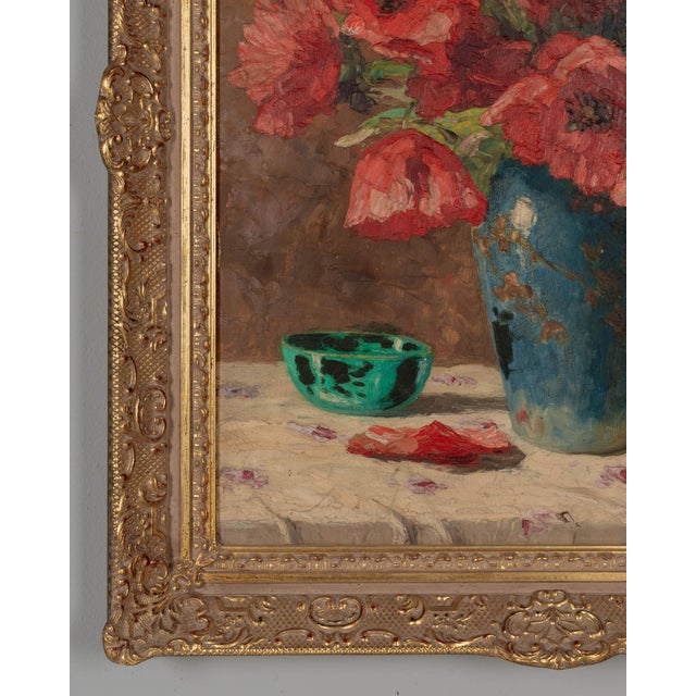 Wood Mid-Century Floral Still Life With Poppies Painting For Sale - Image 7 of 11