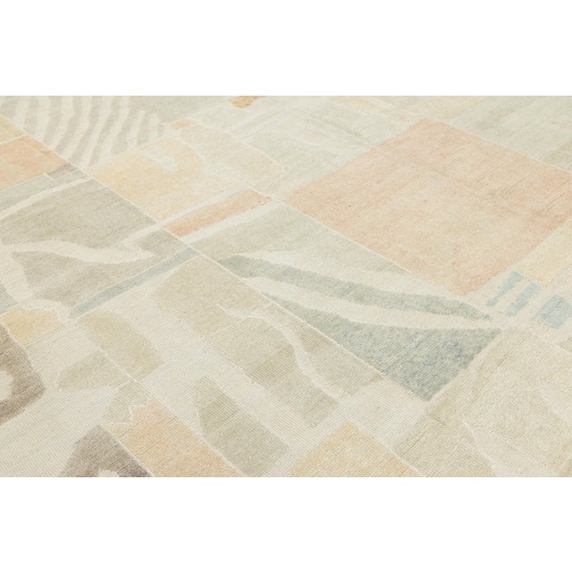 Cream Contemporary Handmande Modernist Abstract Wool Rug in Muted Pastel Color Block For Sale - Image 8 of 11
