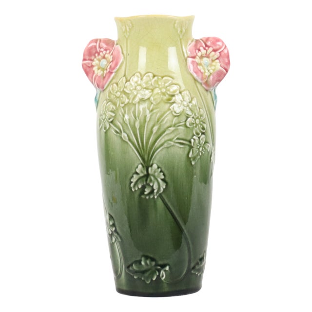 Art Nouveau French Majolica Vase by Gustave De Bruyn, 1890s For Sale