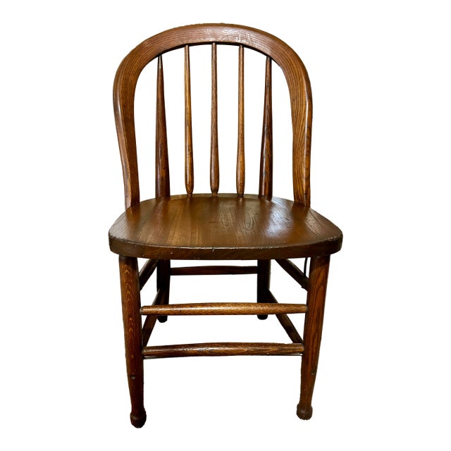 Vintage 1920’s Heywood Wakefield Spindle Back Oak Side Chair With Metal Rod Reinforcement For Sale