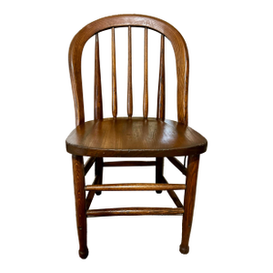 Vintage 1920’s Heywood Wakefield Spindle Back Oak Side Chair With Metal Rod Reinforcement