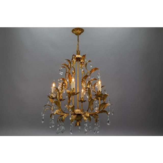 Hollywood Regency Hollywood Regency Style Gilt Metal and Crystal Glass Six-Light Chandelier, Italy For Sale - Image 3 of 18